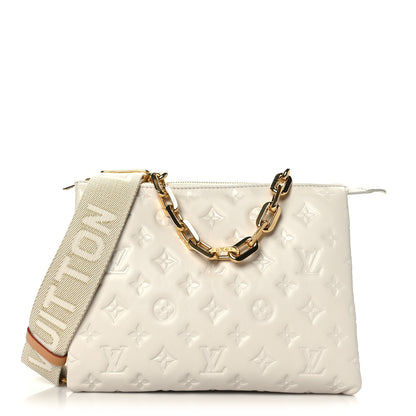 Louis Vuitton Lambskin Embossed Monogram Coussin PM Beige Cream 1 of 9