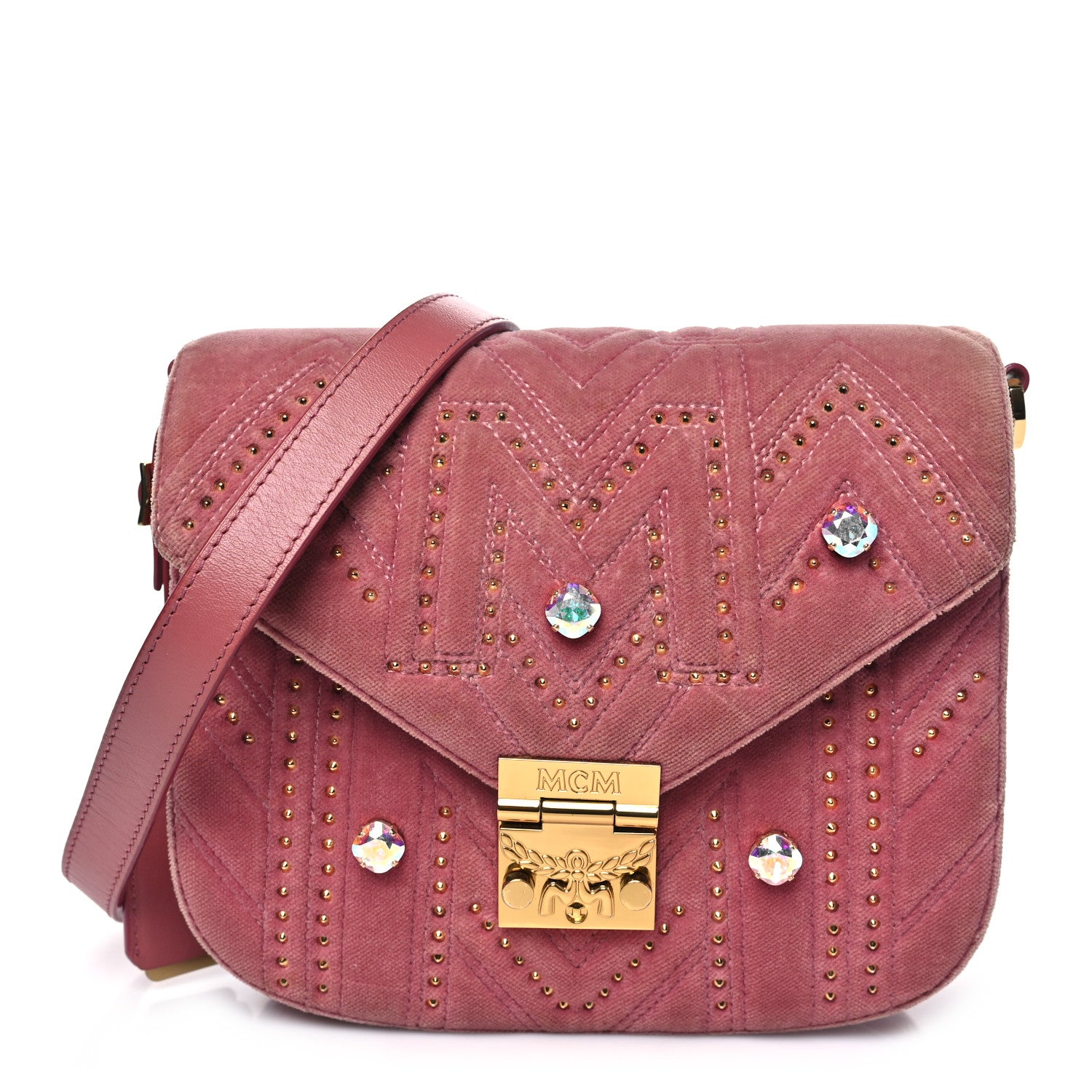 MCM Velvet Swarovski Crystal Patricia Crossbody Bag Quartz Pink 1 of 13