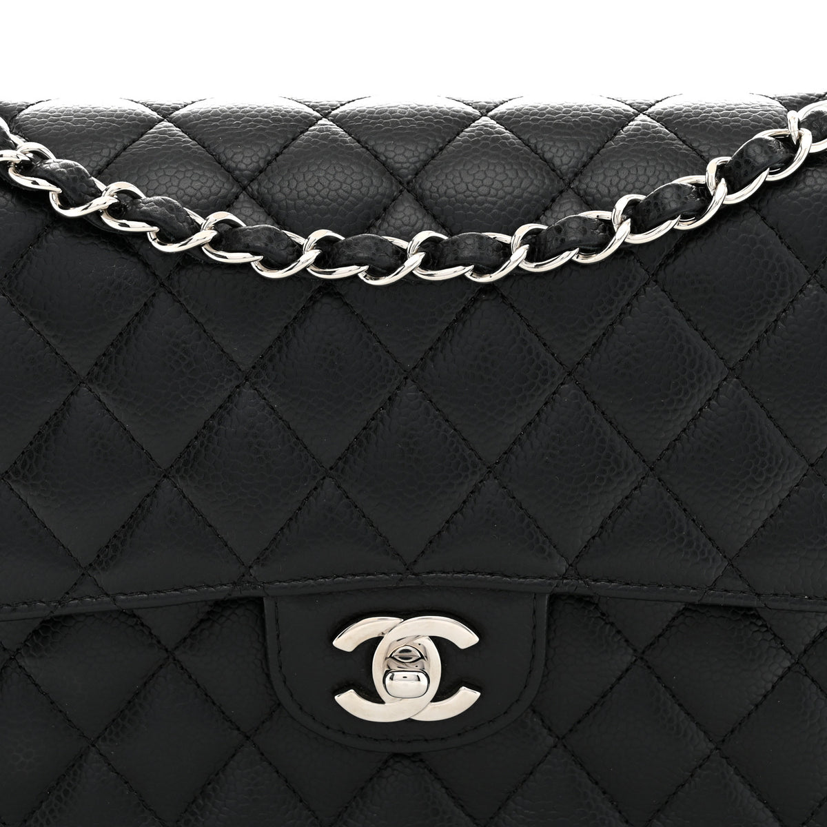 Caviar Quilted Medium Double Flap Black