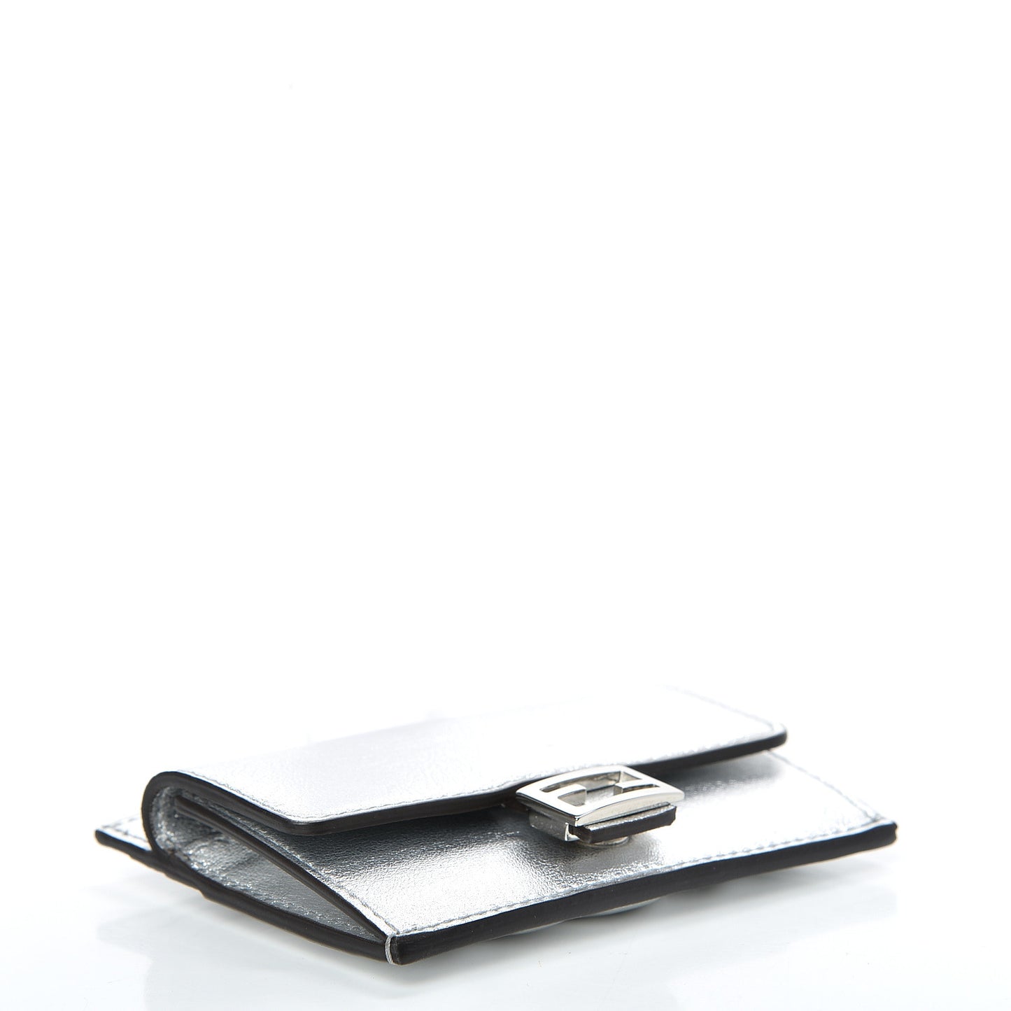 Vitello Catalan Mirror FF 1974 Embossed Fold Over Card Holder Wallet Argento