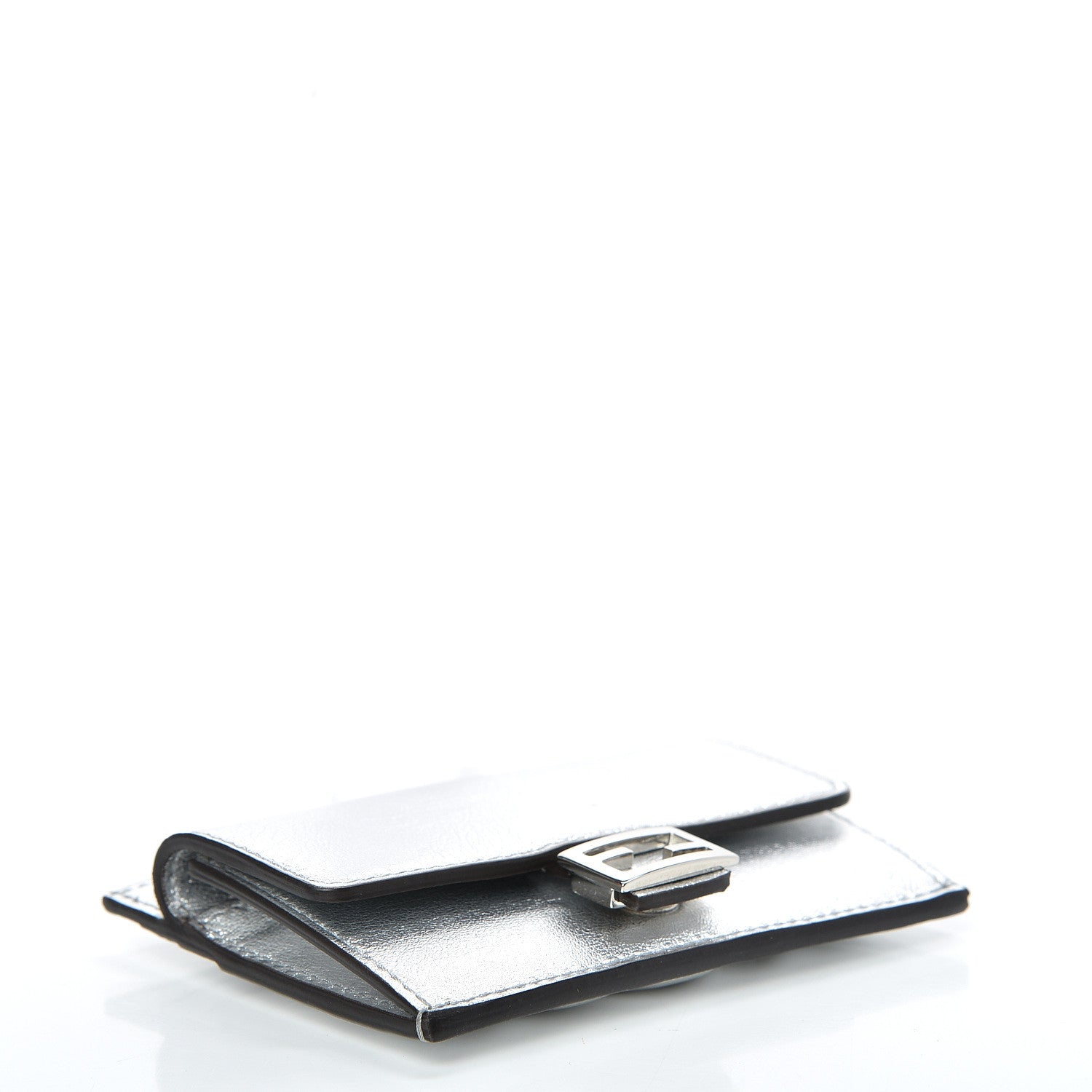 Fendi Vitello Catalan Mirror FF 1974 Embossed Fold Over Card Holder Wallet Argento 3 of 7