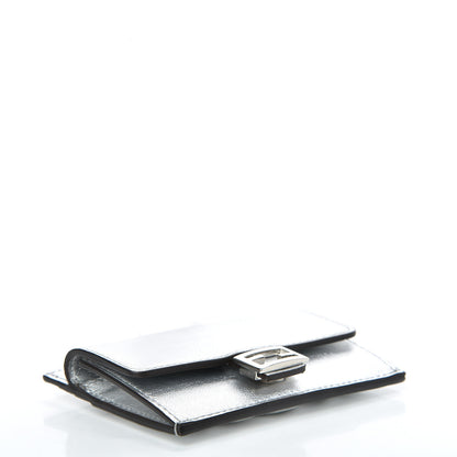 Fendi Vitello Catalan Mirror FF 1974 Embossed Fold Over Card Holder Wallet Argento 3 of 7