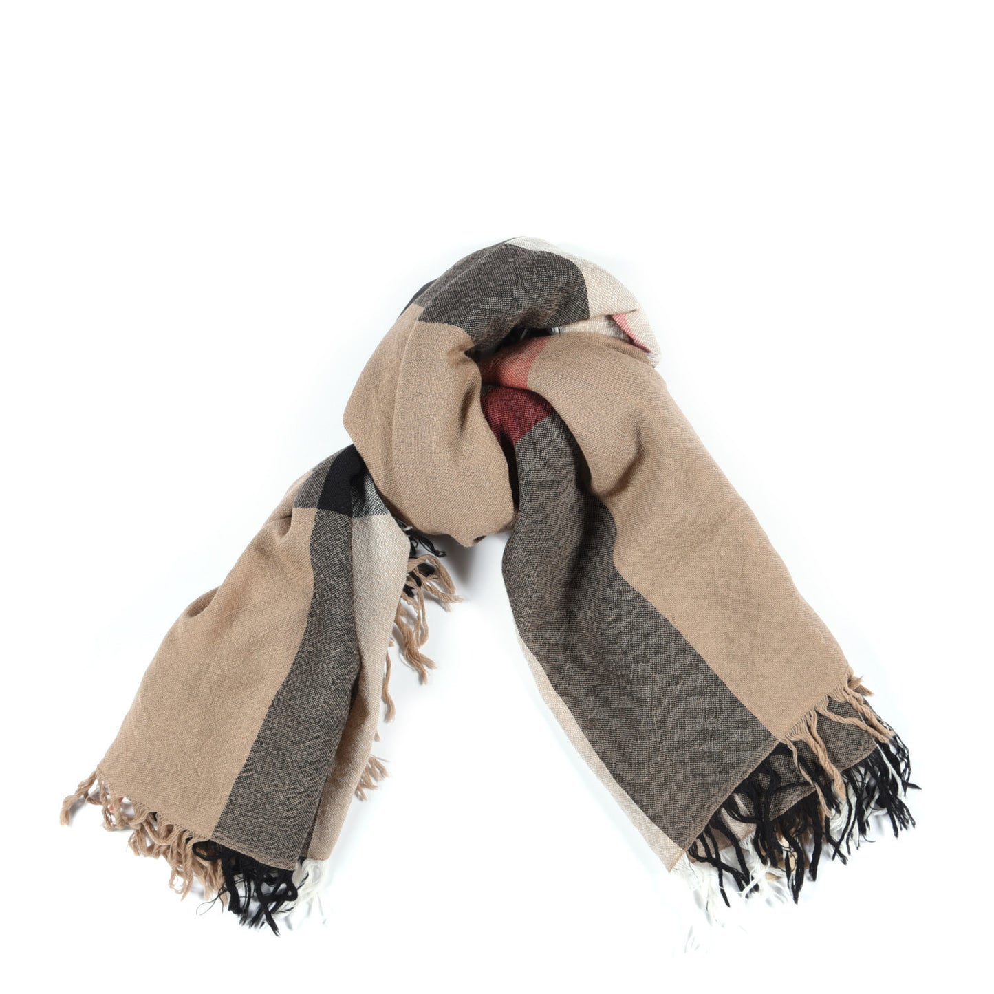 Merino Wool House Check Scarf Brown