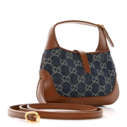 Gucci New Denim GG Monogram Calfskin Mini Jackie 1961 Hobo Blue Tea Cuir 3 of 9