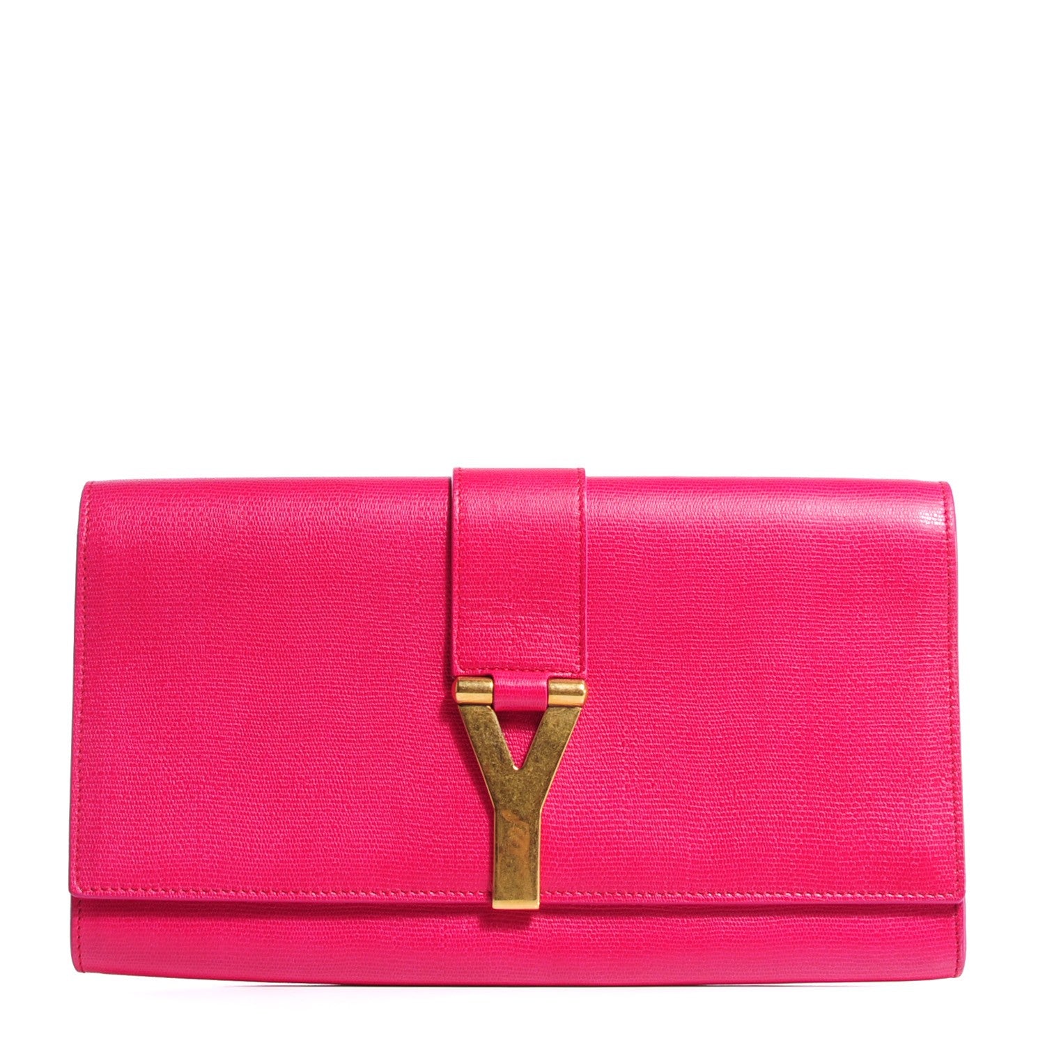 Saint Laurent Textured Calfskin Large Classic Y Clutch Fuchsia 1 of 7