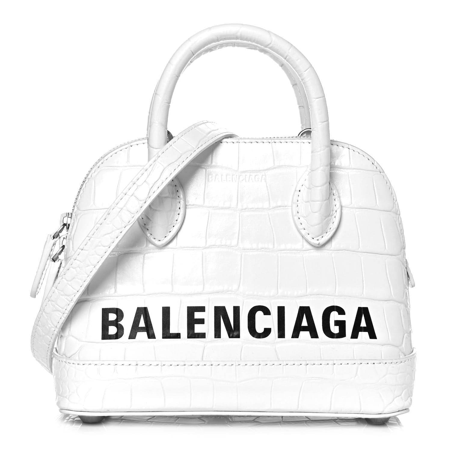 Balenciaga Calfskin Crocodile Embossed XXS Ville Top Handle Bag White Black 1 of 18