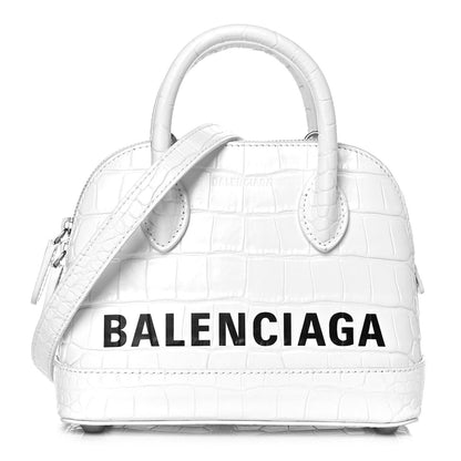 Balenciaga Calfskin Crocodile Embossed XXS Ville Top Handle Bag White Black 1 of 18