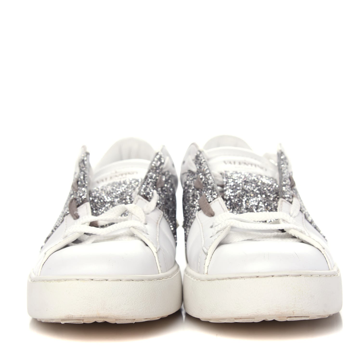 Valentino Garavani Calfskin Glitter Rockstud Open Sneakers 39 White Silver 2 of 11