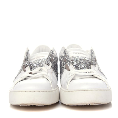 Valentino Garavani Calfskin Glitter Rockstud Open Sneakers 39 White Silver 2 of 11