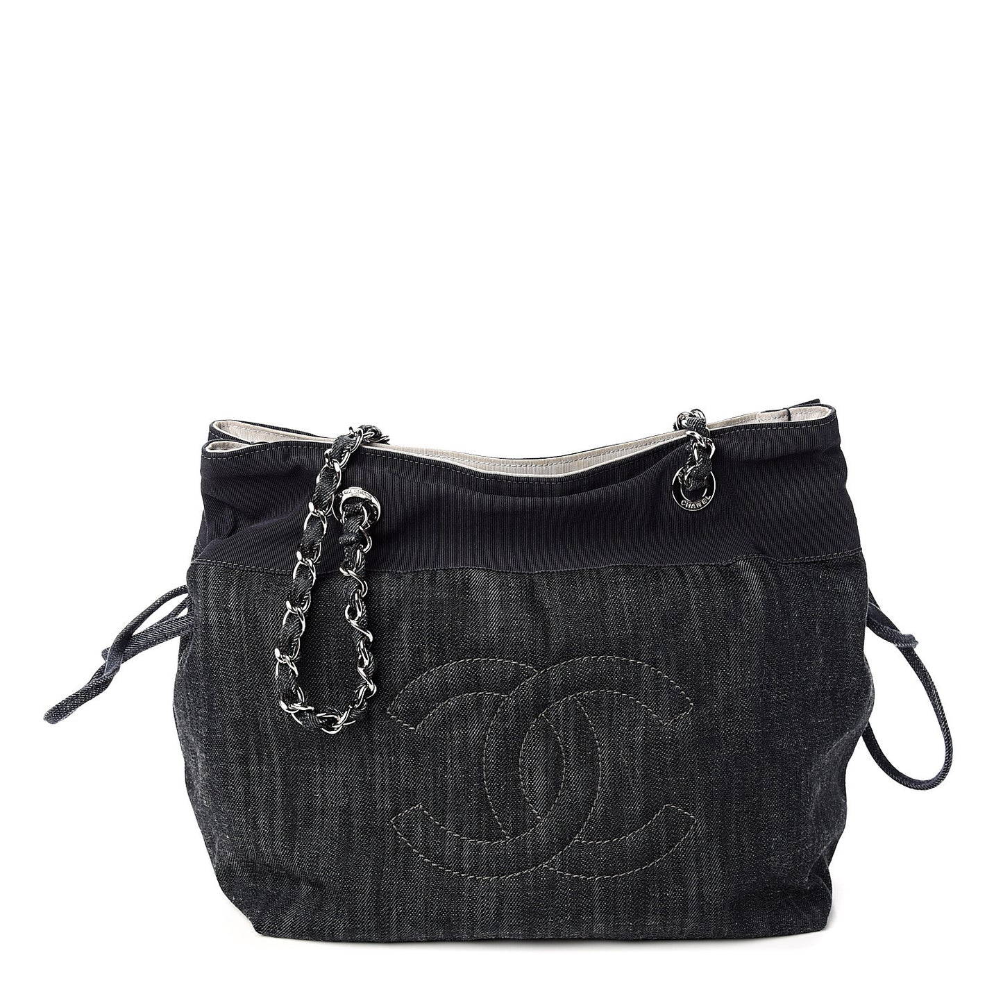 Denim Grosgrain Drawstring Tote Blue