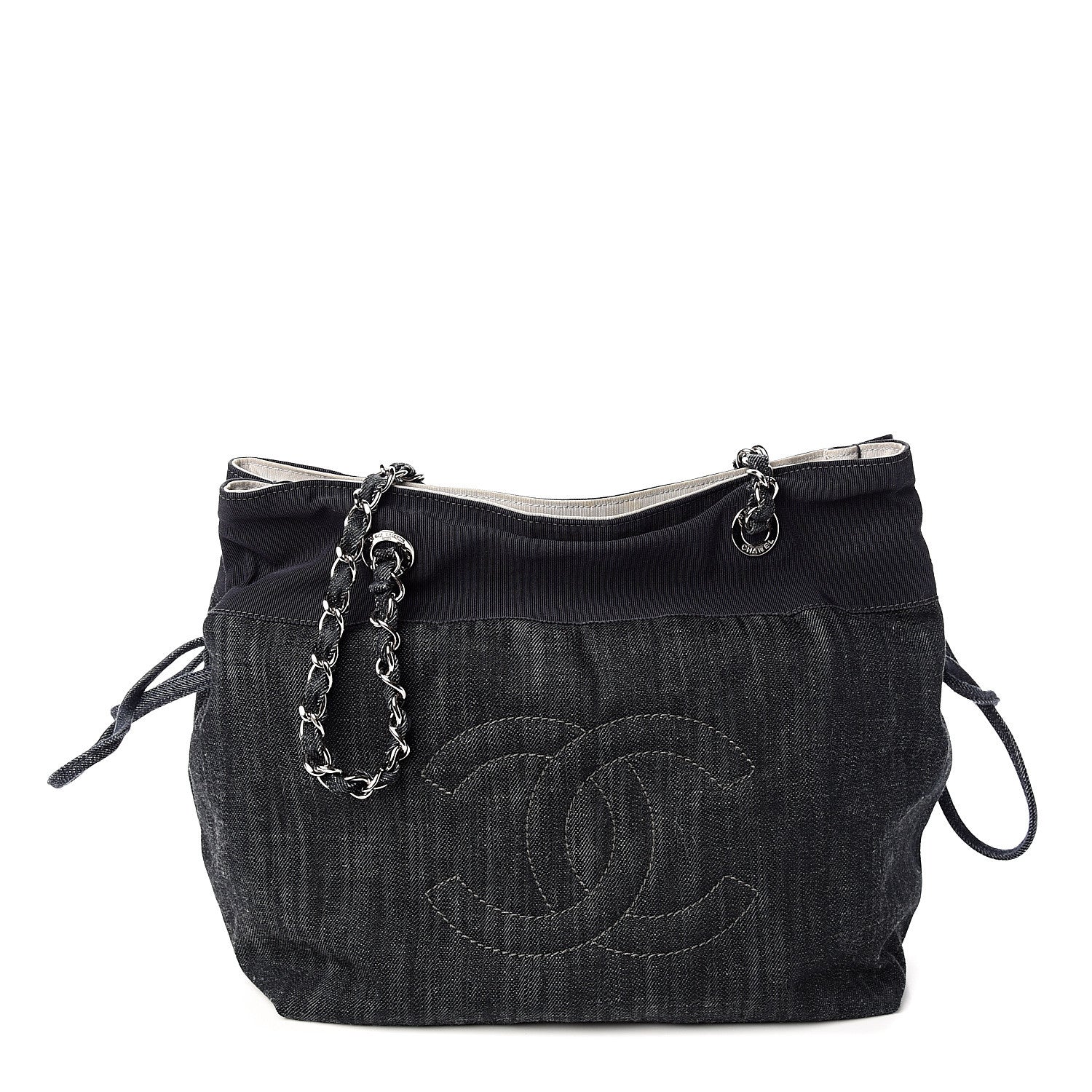 Chanel Denim Grosgrain Drawstring Tote Blue 1 of 9