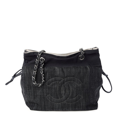 Chanel Denim Grosgrain Drawstring Tote Blue 1 of 9