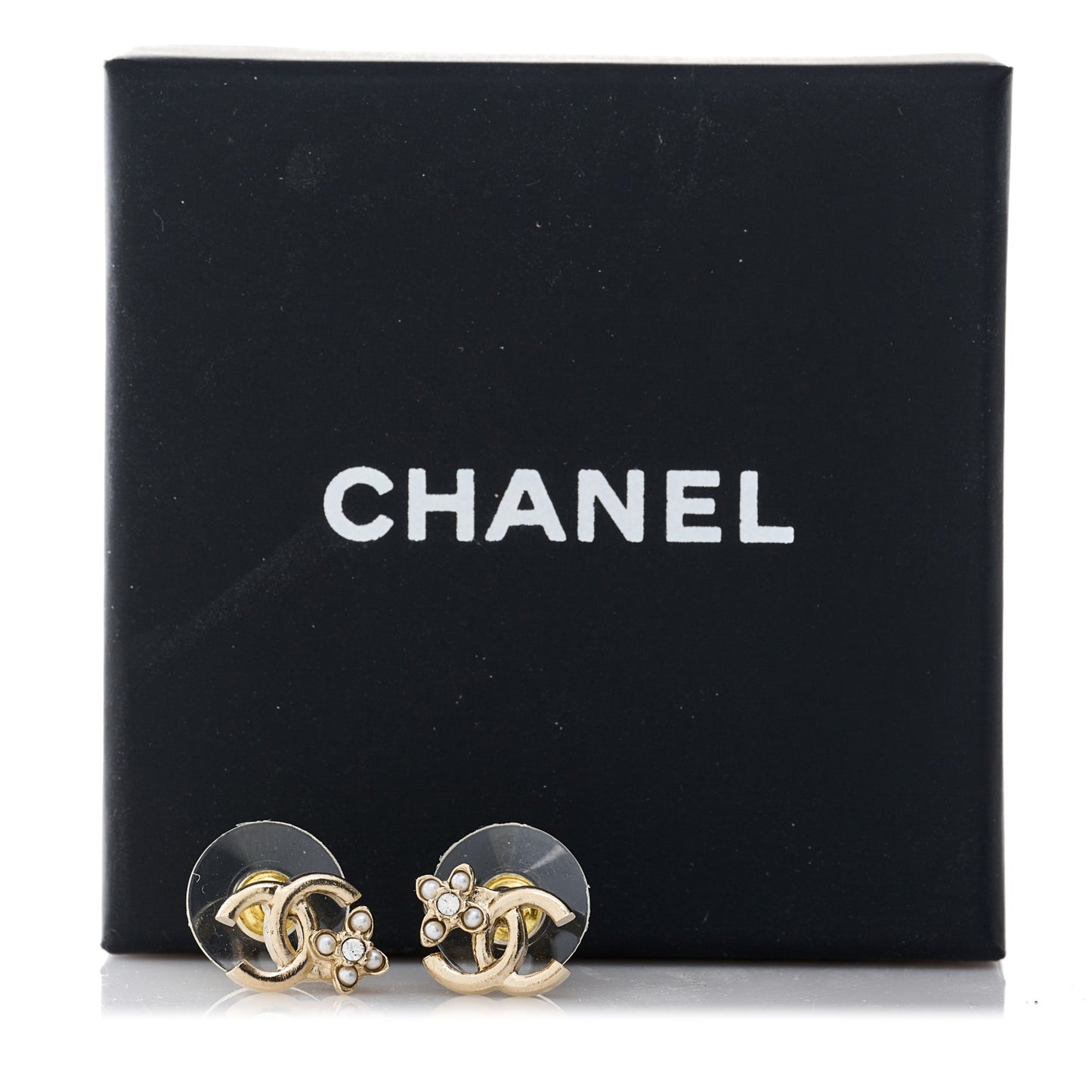 Pearl Crystal Flower Mini CC Earrings Gold