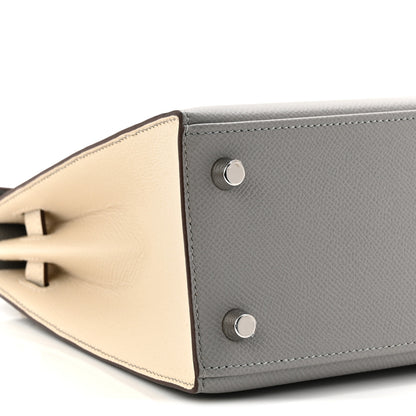 Hermes Epsom Bi-Color Horseshoe Kelly Sellier 25 Gris Mouette Craie 9 of 10