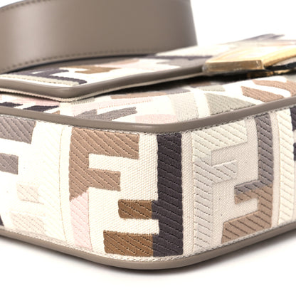 Fendi Canvas Vitello Seta FF Multicolor Embroidered Baguette Grezzo Multicolor Tortora 11 of 12