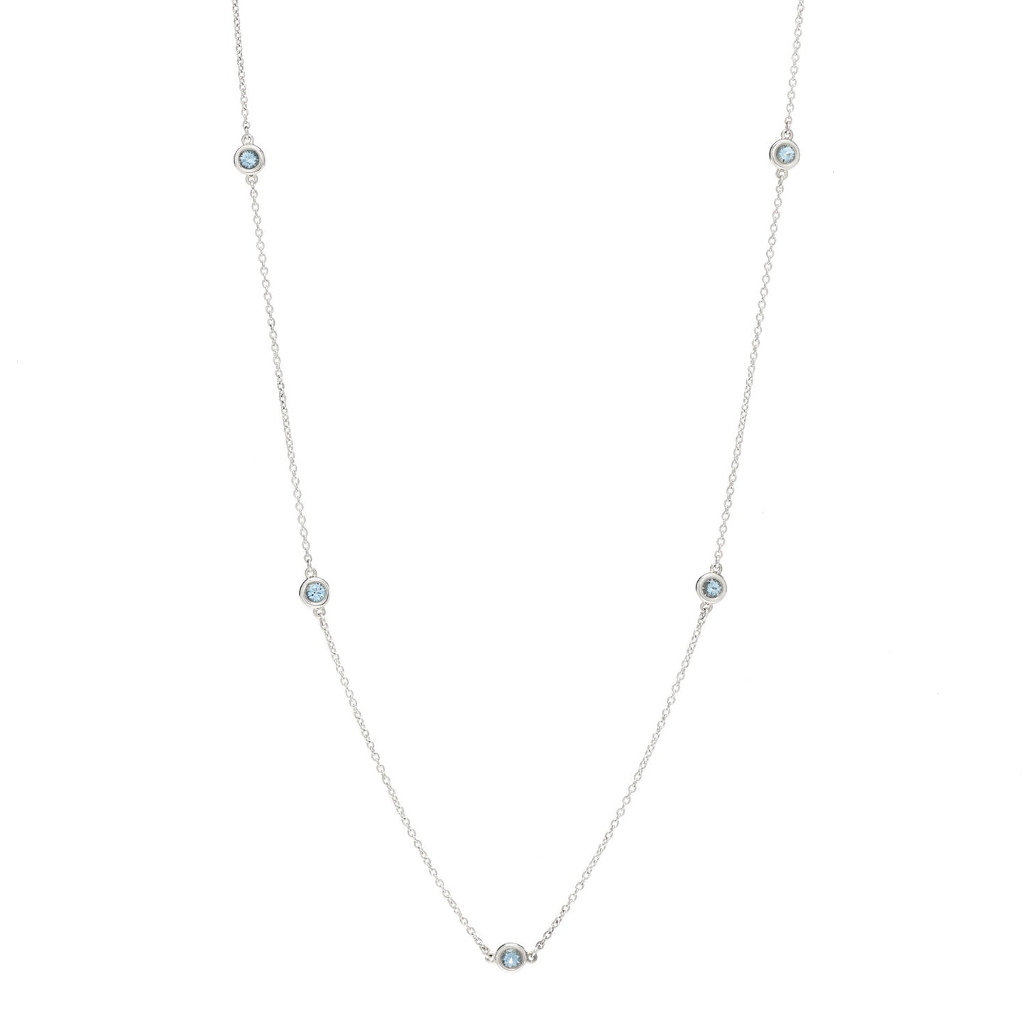 Sterling Silver Aquamarine Elsa Peretti Color By The Yard 5 Station Necklace