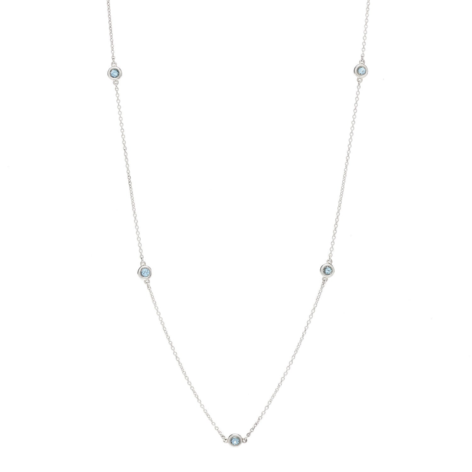Tiffany Sterling Silver Aquamarine Elsa Peretti Color By The Yard 5 Station Necklace 1 of 6
