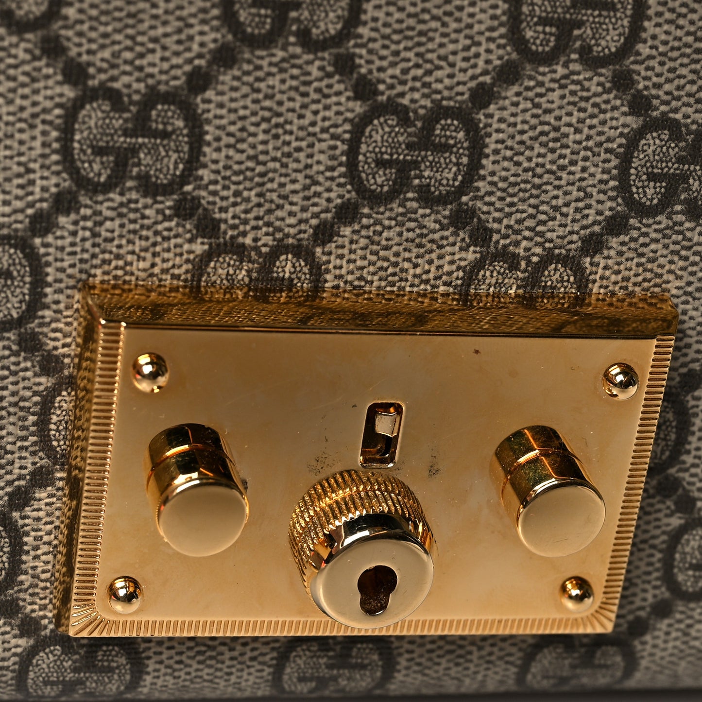GG Supreme Monogram Calfskin Small Padlock Shoulder Bag Beige Black Cuir
