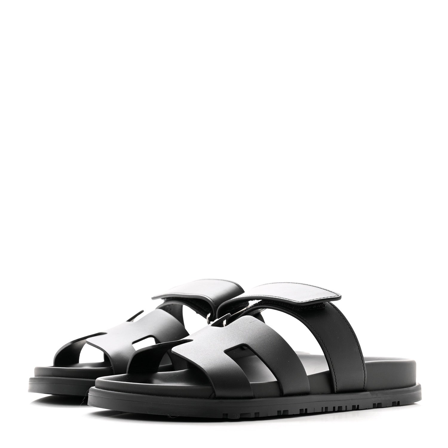Hermes Calfskin Womens Chypre Sandals 37.5 Black 3 of 9