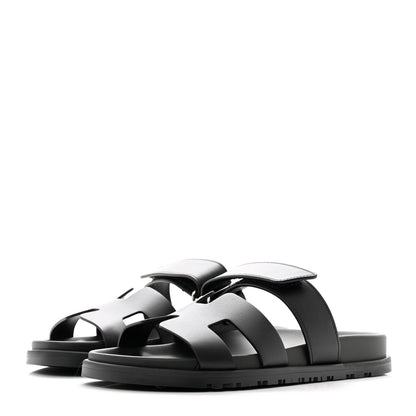 Hermes Calfskin Womens Chypre Sandals 37.5 Black 3 of 9
