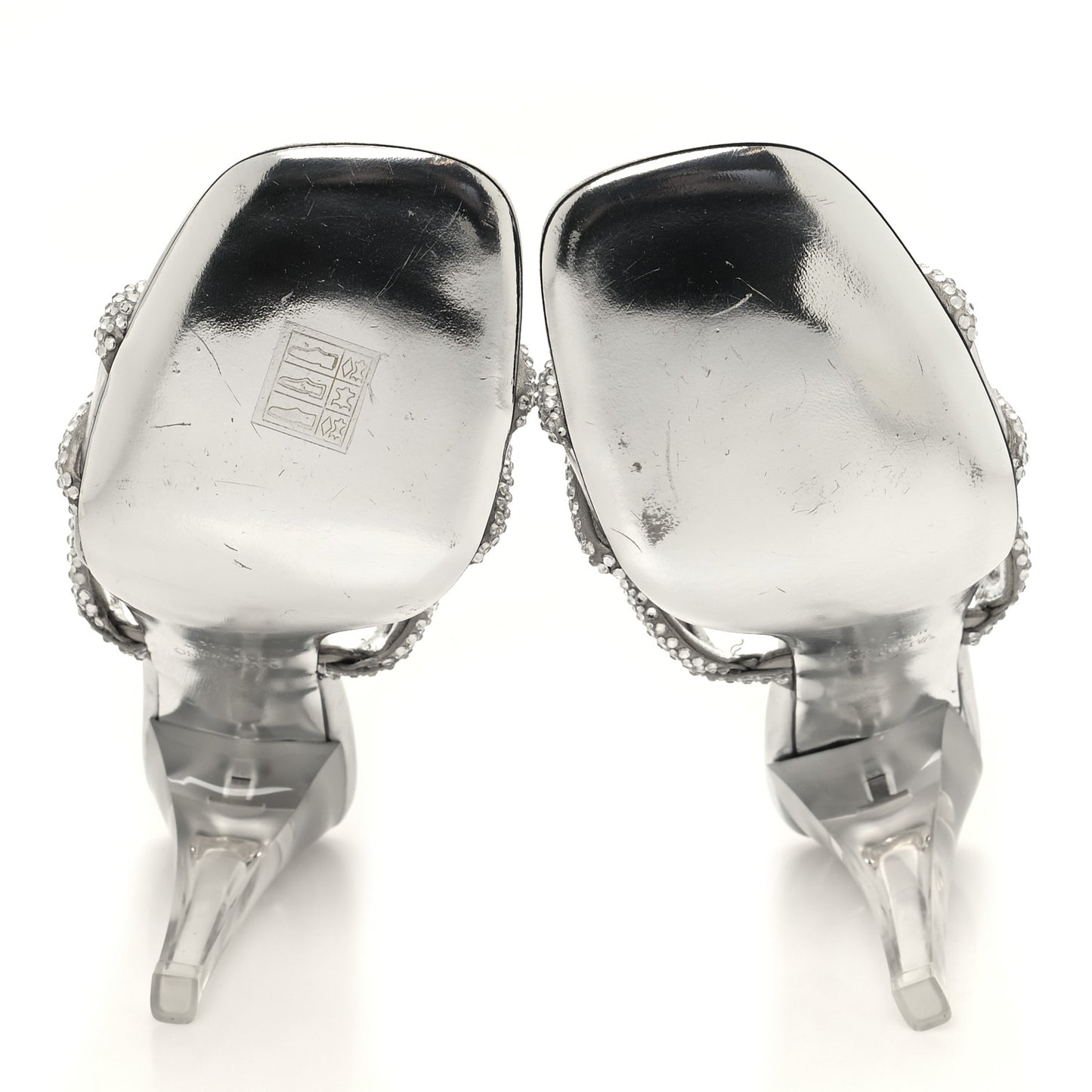 Metallic Nappa PVC Crystal Embellished Chain 1967 100mm Sandals 40.5 Silver