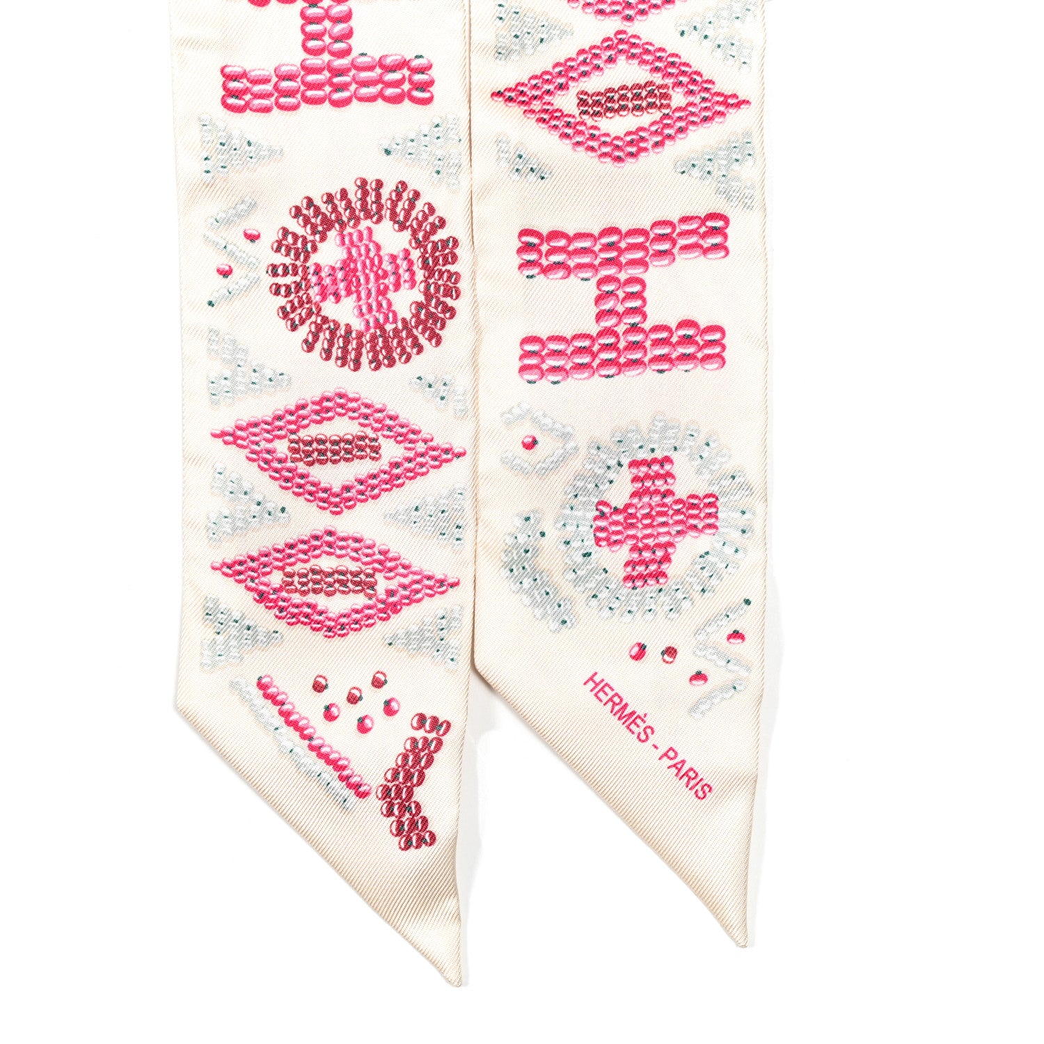 Hermes Silk Kelly En Perles Twilly Creme Framboise 3 of 4