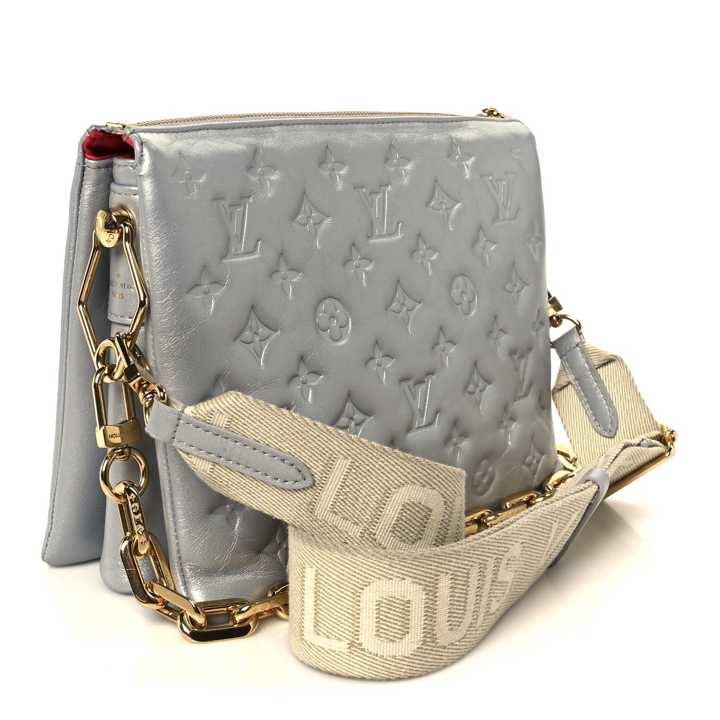 Metallic Lambskin Embossed Monogram Coussin PM Silver
