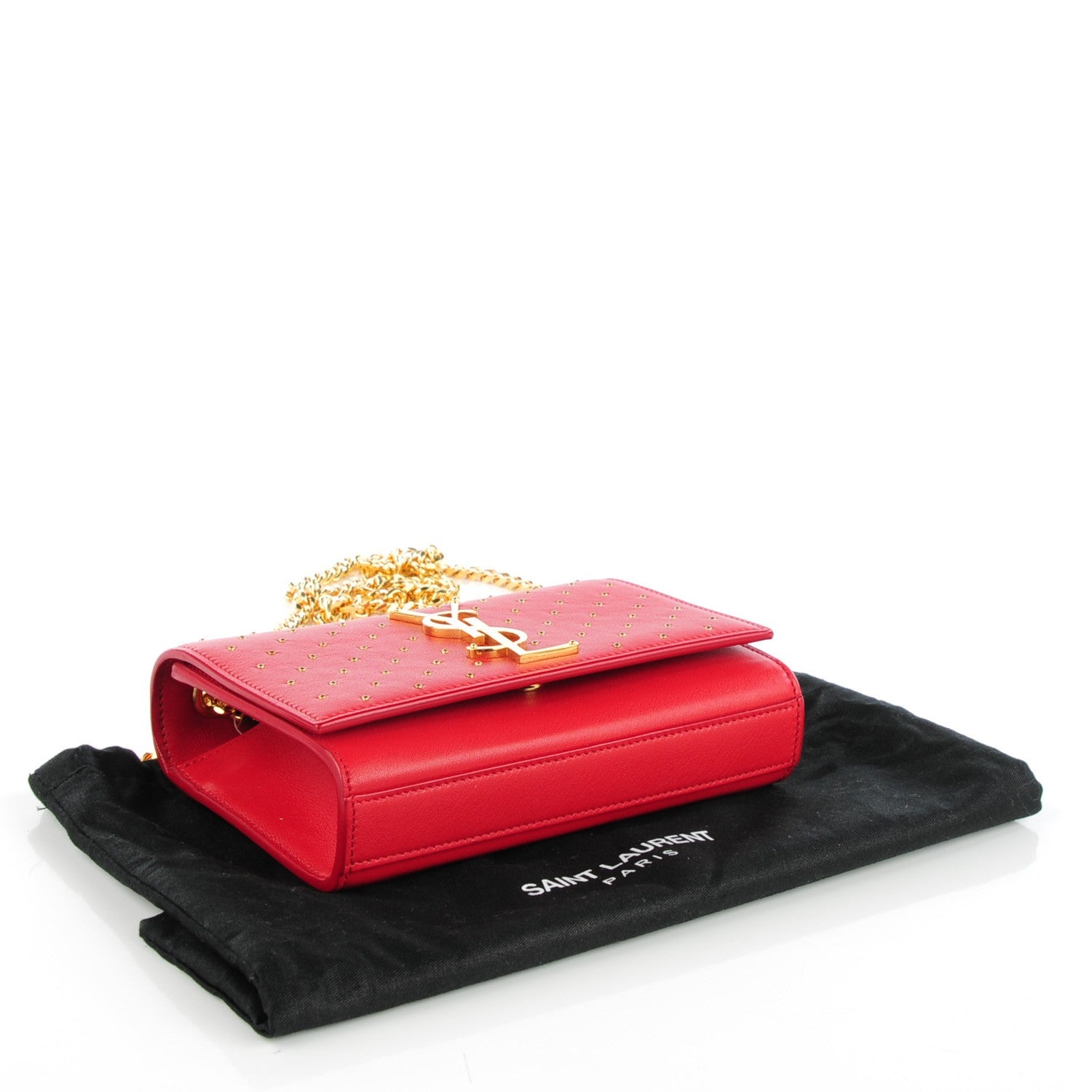 Saint Laurent Calfskin Studded Small Monogram Satchel Red 4 of 7
