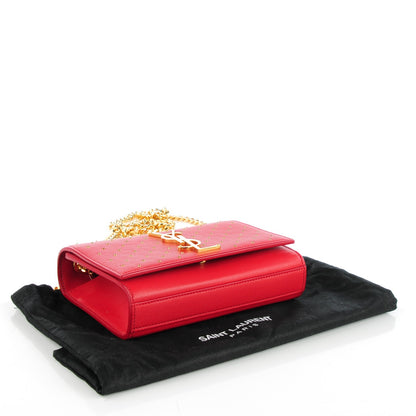 Saint Laurent Calfskin Studded Small Monogram Satchel Red 4 of 7