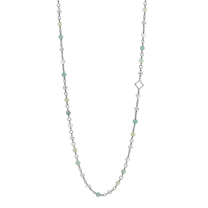 David Yurman Sterling Silver Pearl Aquamarine Chalcedony 14mm Quatrefoil Necklace 1 of 3