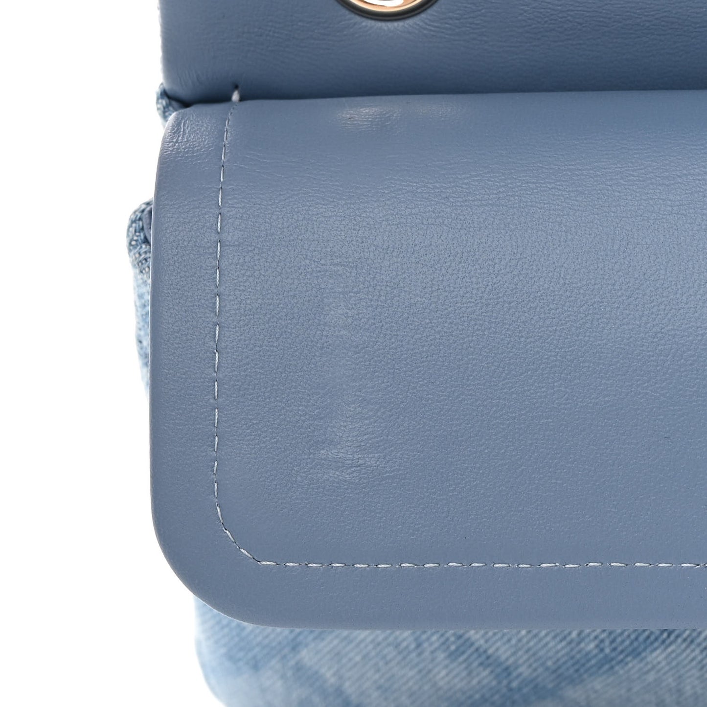 Printed Denim Quilted Medium Double Flap Light Blue