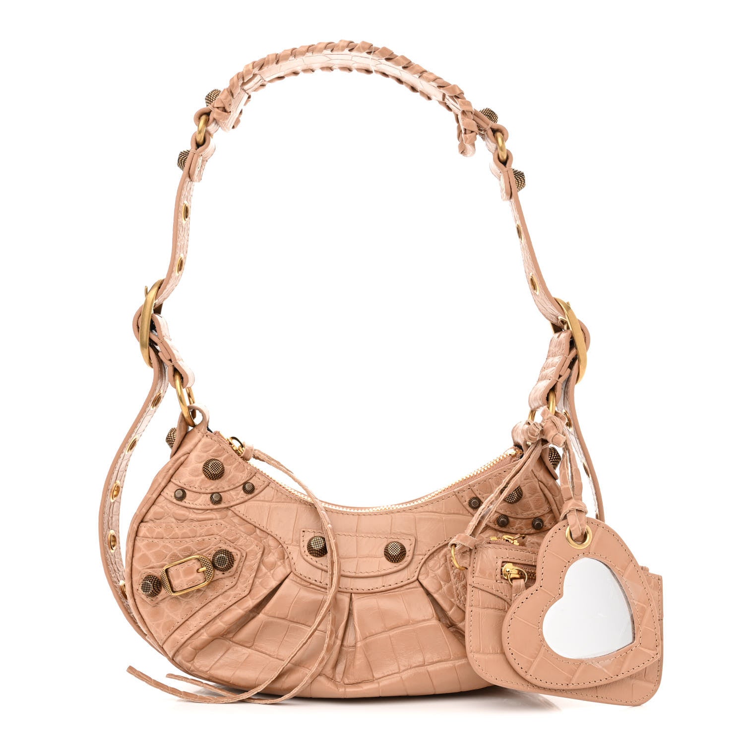 Balenciaga Extra Supple Calfskin Crocodile Embossed Le Cagole Shoulder Bag XS Nude Beige 1 of 10