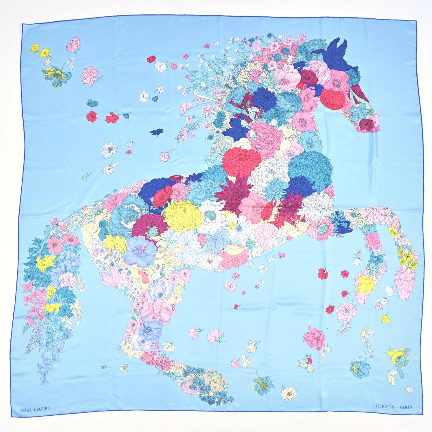 Hermes Silk Robe Legere Scarf 140  Bleu Vert Rose 1 of 3