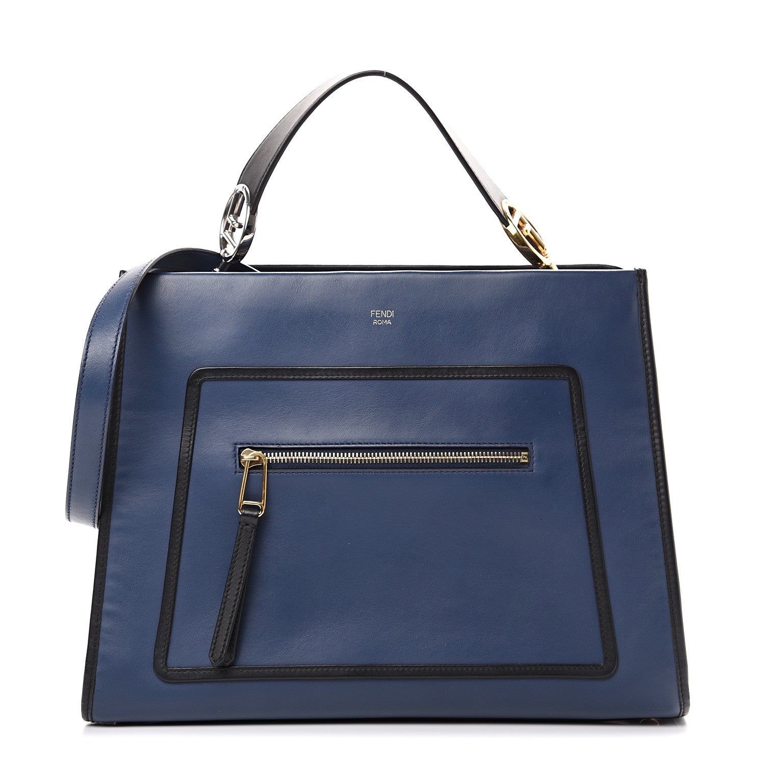 Fendi Vitello Century Opaco F is Fendi Bi-Color Regular Runaway Satchel Blu Scuro 1 of 13