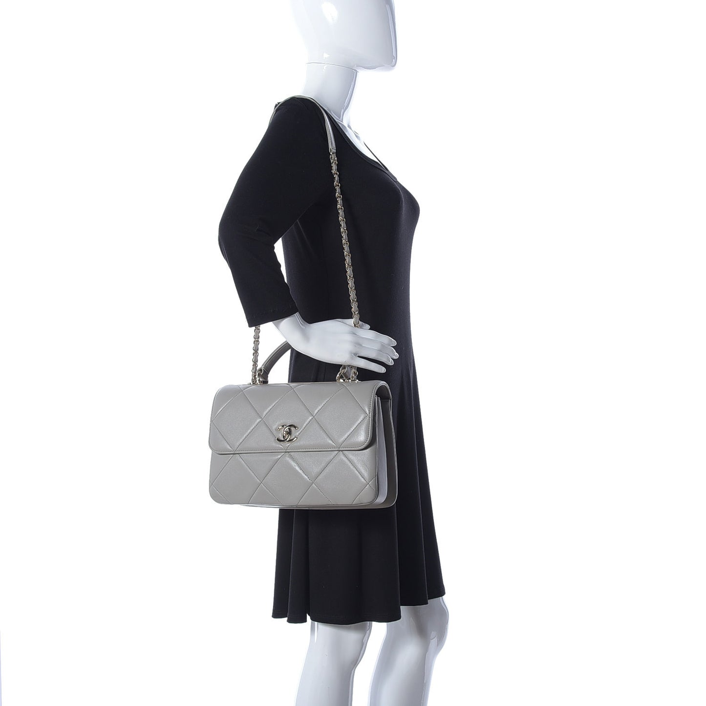 Lambskin Quilted Medium Trendy CC Flap Dual Handle Bag Grey