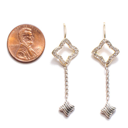 David Yurman 18K Gold Sterling Silver Pave Diamond Quatrefoil Drop Earrings 2 of 4