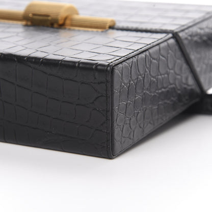 Bottega Veneta Calfskin Crocodile Embossed Daisey Box Clutch Black 9 of 11