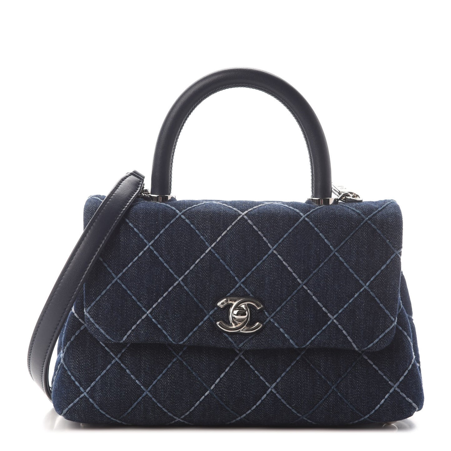 Denim Quilted Mini Coco Handle Flap Blue