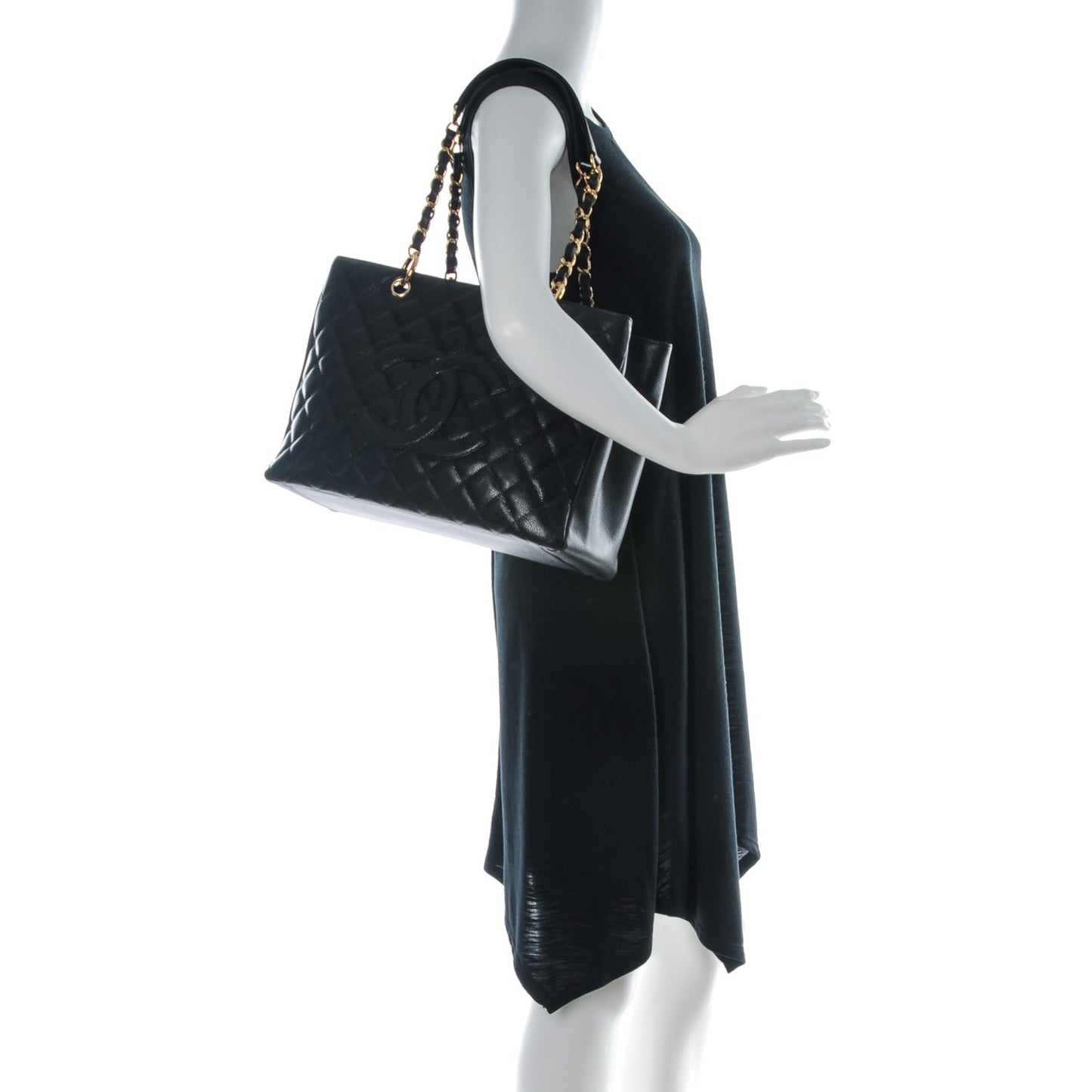 Caviar Quilted Grand Shopping Tote GST Black