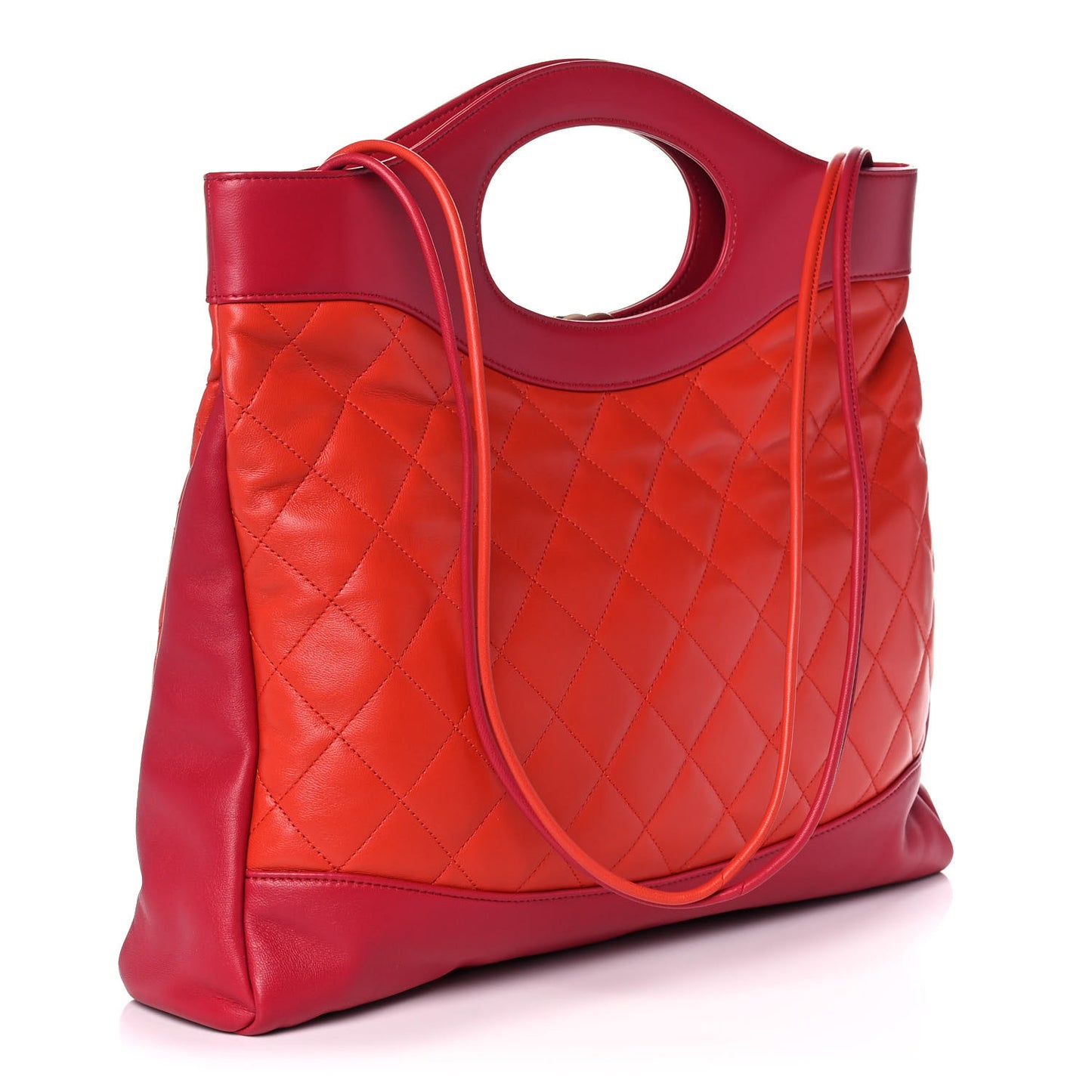 Aged Calfskin Quilted Large 31 Shopping Bag Coral Red