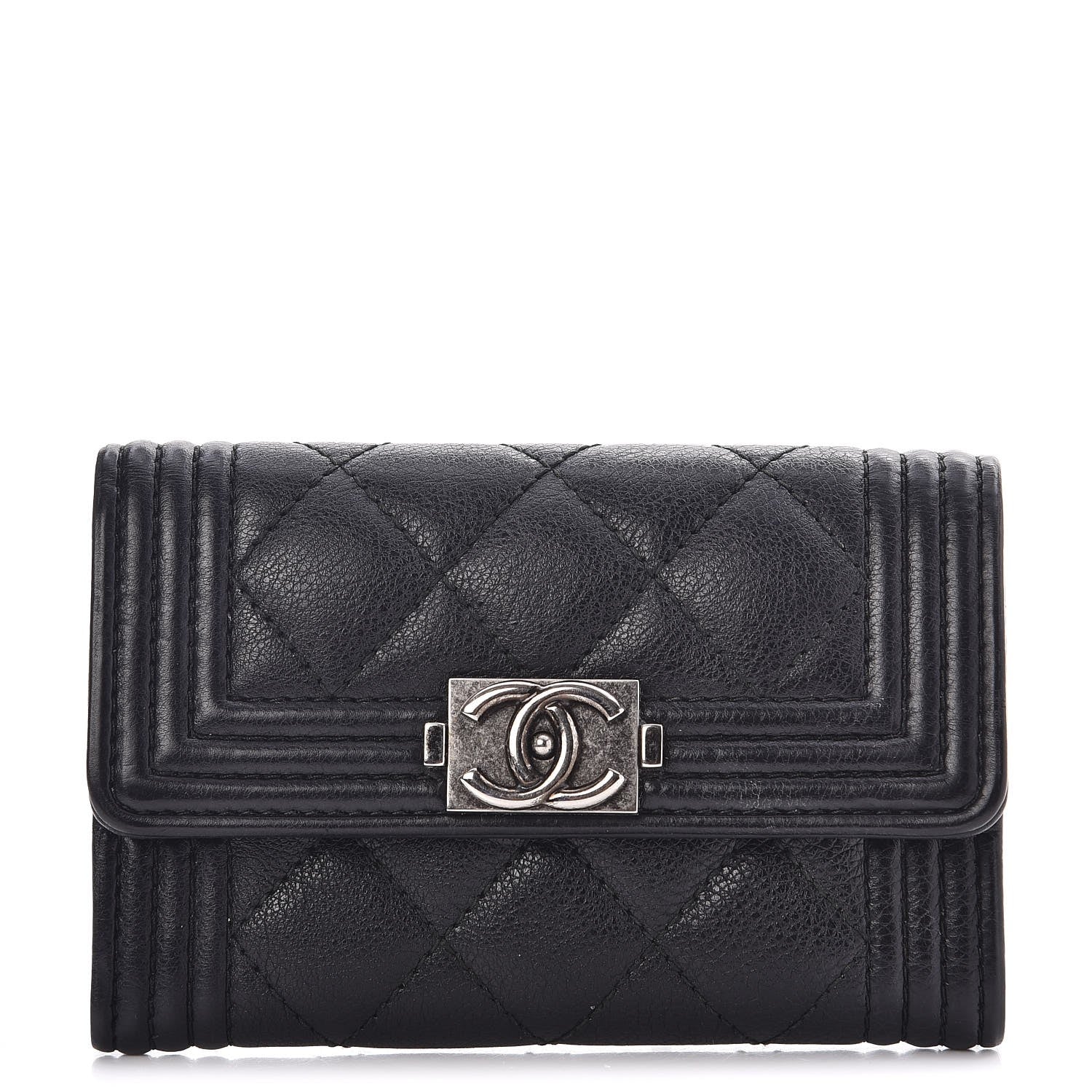 Chanel Calfskin Quilted Boy Card Holder Wallet Black 1 of 9