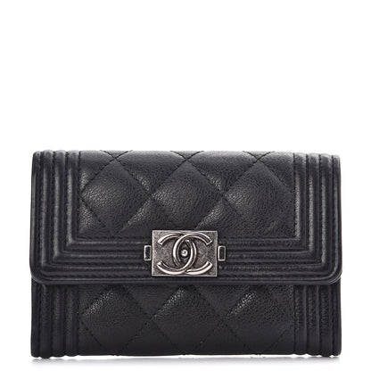 Chanel Calfskin Quilted Boy Card Holder Wallet Black 1 of 9