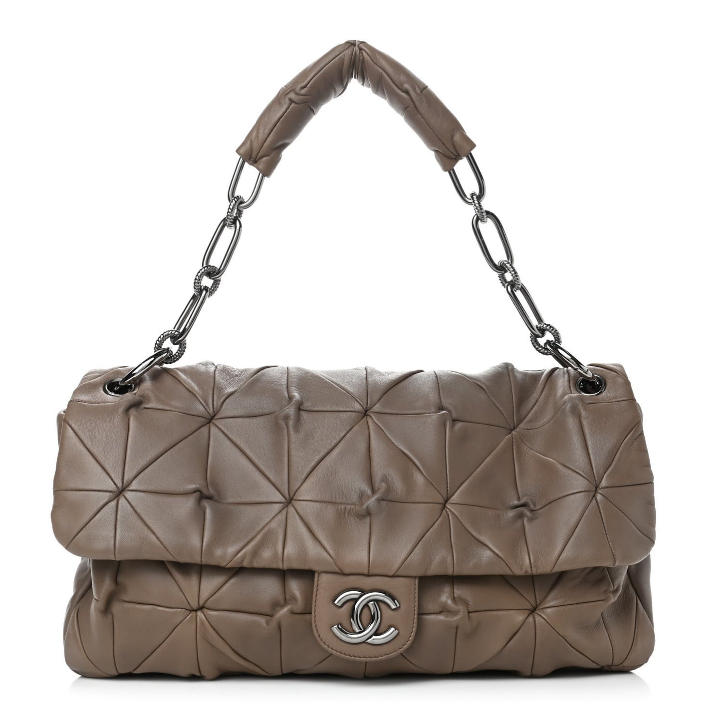 Lambskin Quilted Jumbo Origami Soft Squares Flap Khaki