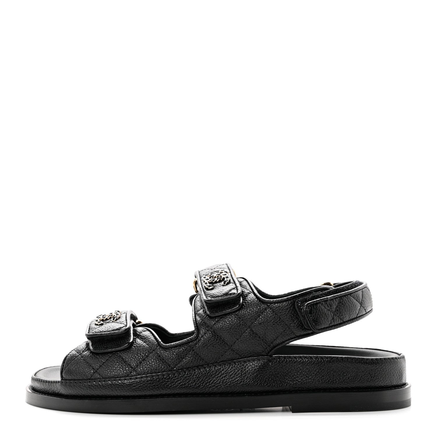 Chanel Grained Calfskin Velcro Dad Sandals 36.5 Black 1 of 9