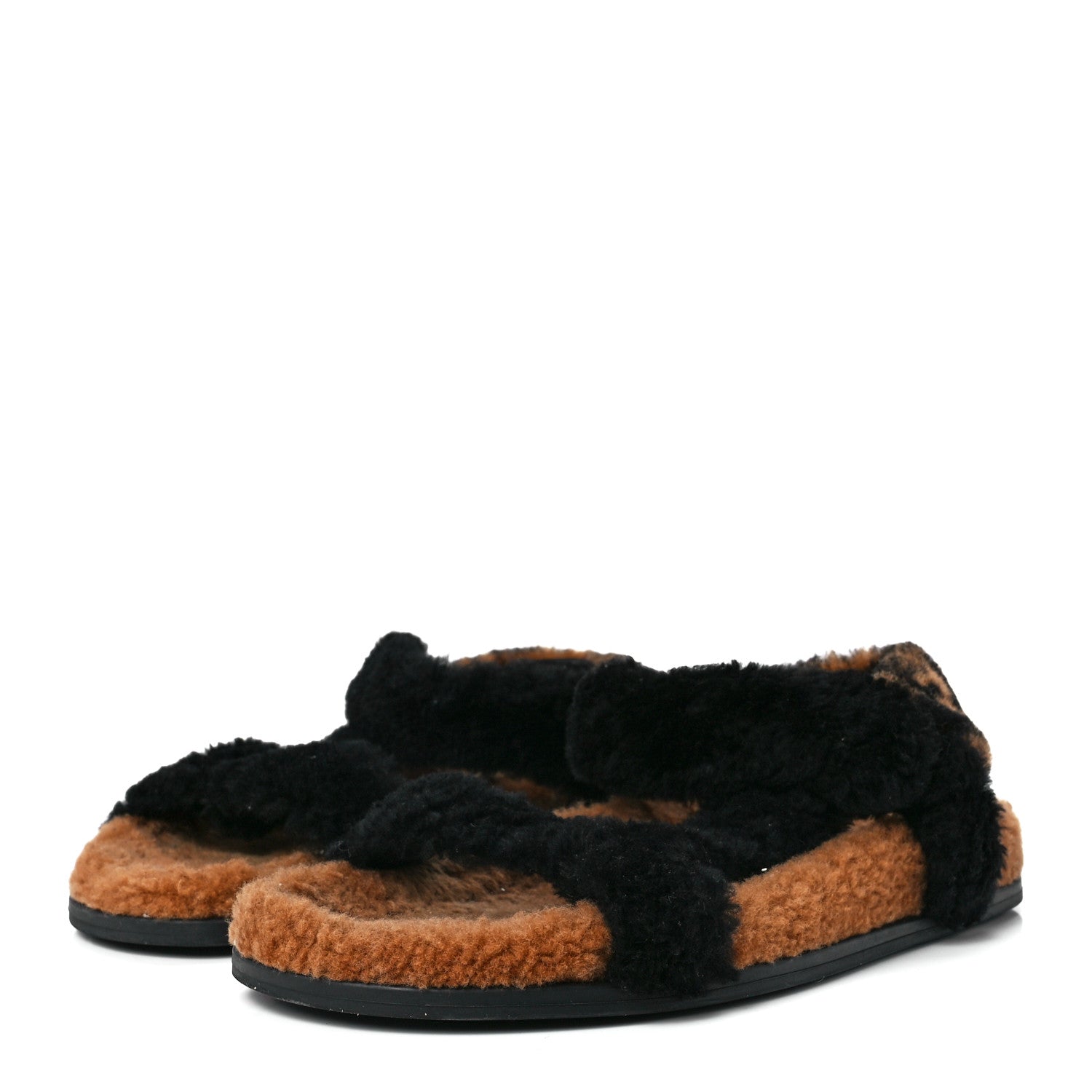 Fendi Shearling FF Fendi Feel Sandals 39 Tobacco Black 3 of 8