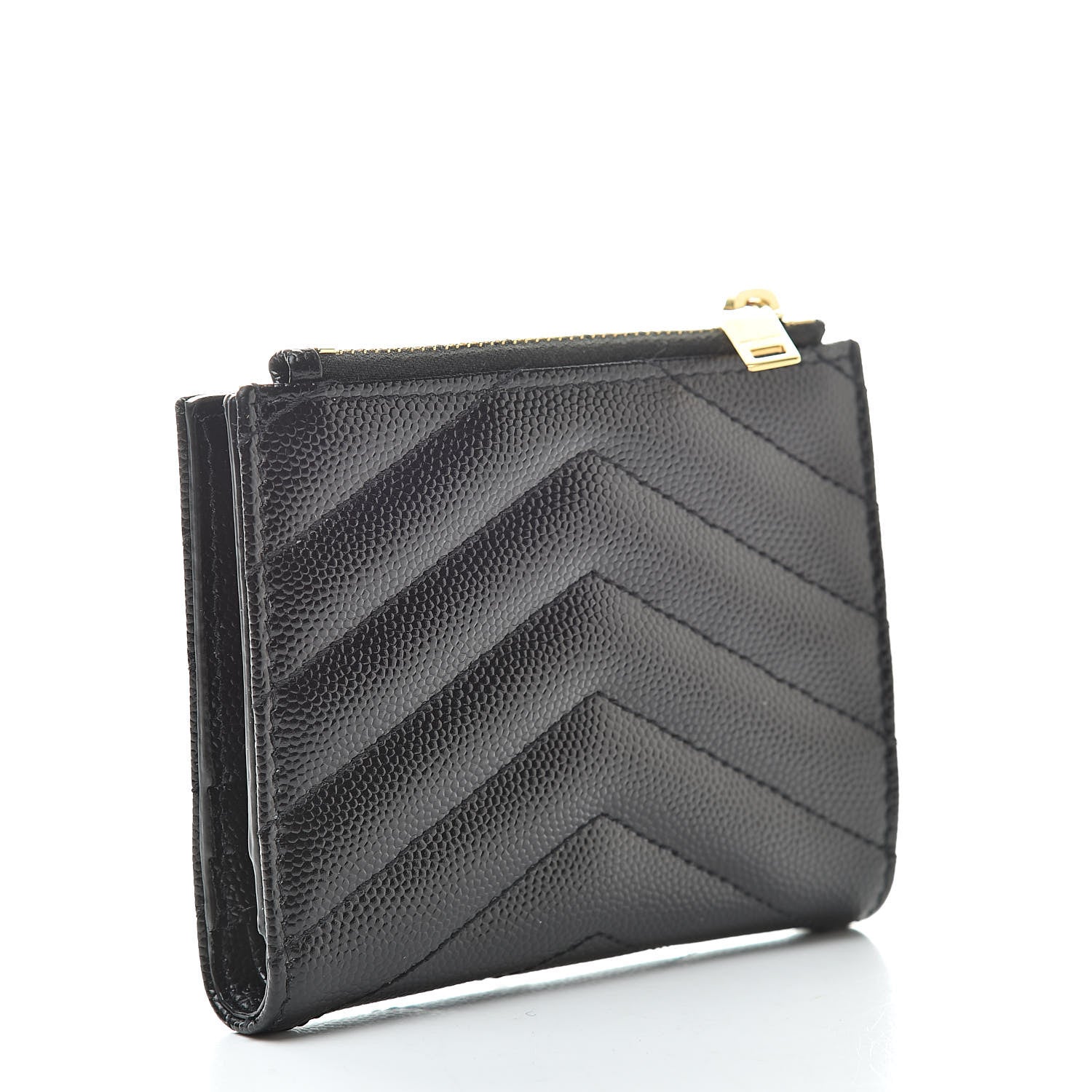 Saint Laurent Grain De Poudre Matelasse Chevron Monogram Zipped Card Case Black 3 of 7