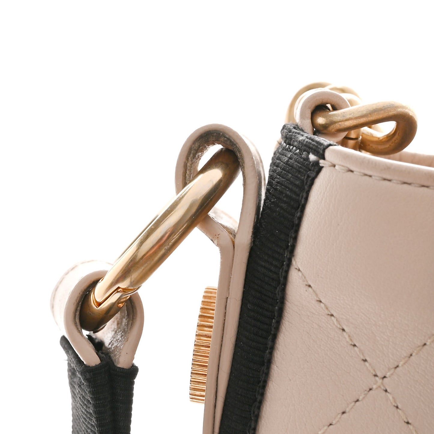 Calfskin Stitched Large Button Up Hobo Ivory Black