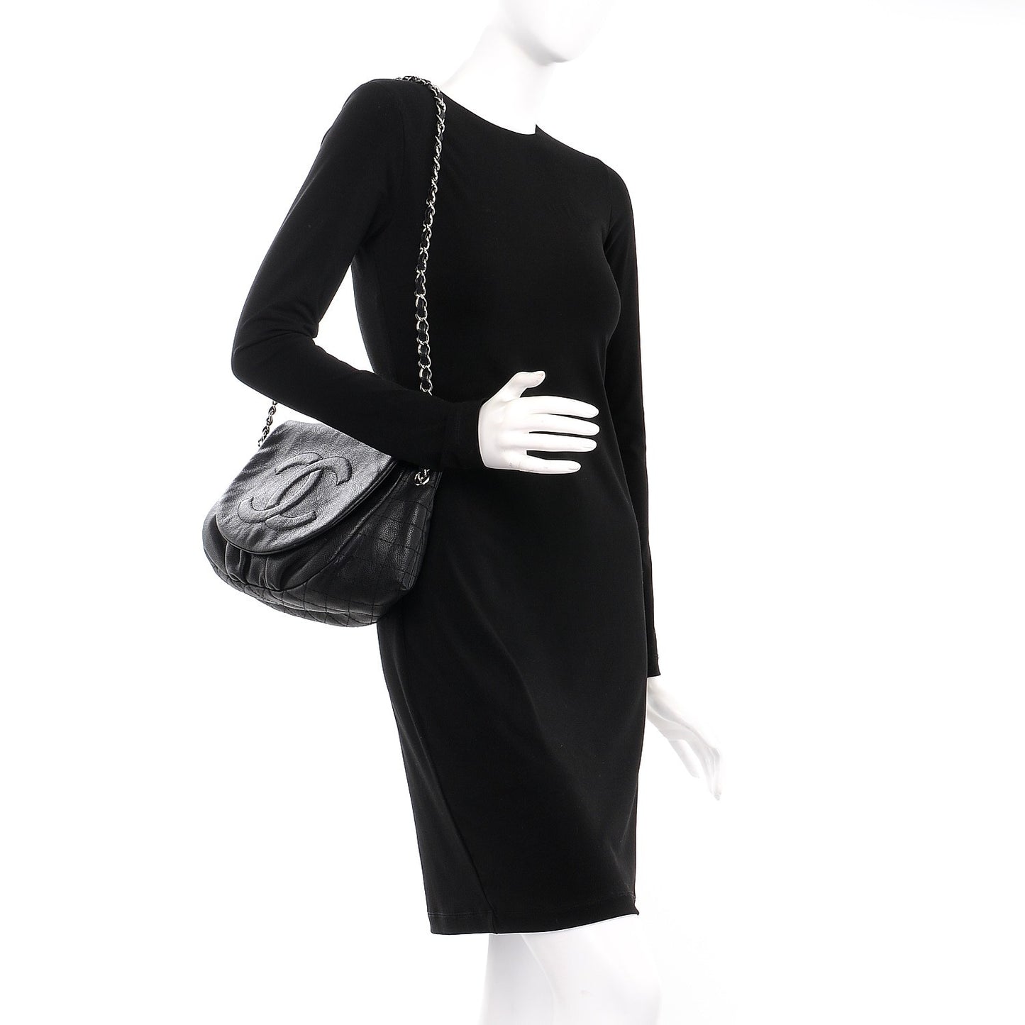 Caviar Half Moon Large Flap Black