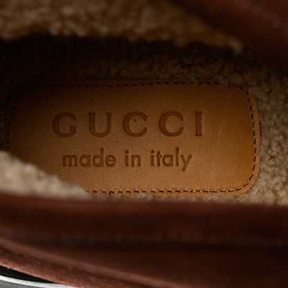 Gucci Suede Shearling Mens Harald Horsebit Ankle Boots 8 Light Brown Butterscotch 6 of 8