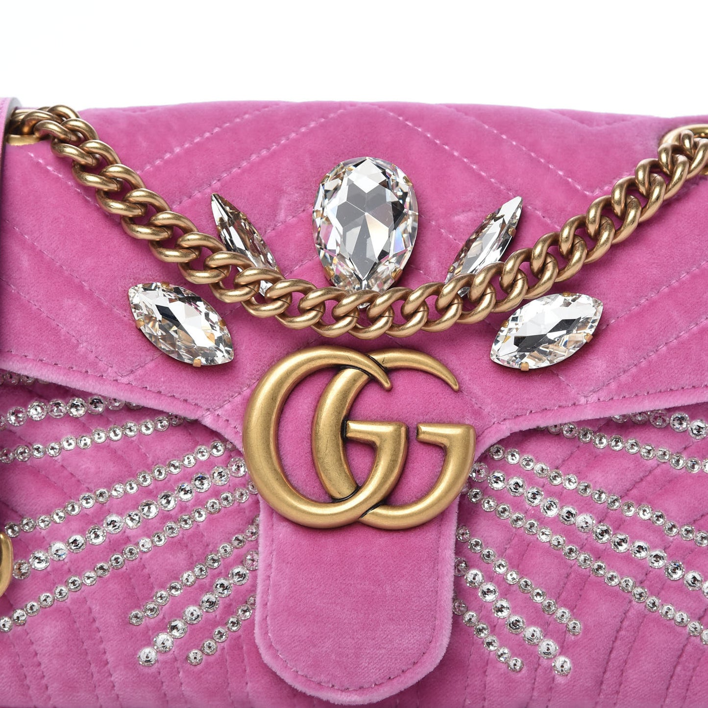 Velvet Matelasse Marquise Crystals Embroidered Small GG Marmont Shoulder Bag Malva